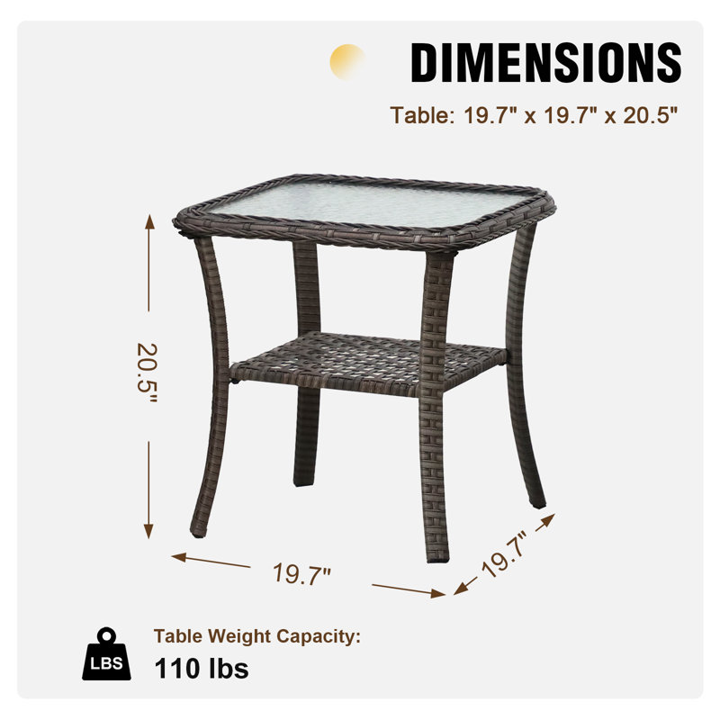 Square Metal Outdoor Side Table , 19.7'' in. W 19.7'' in. D, Brown