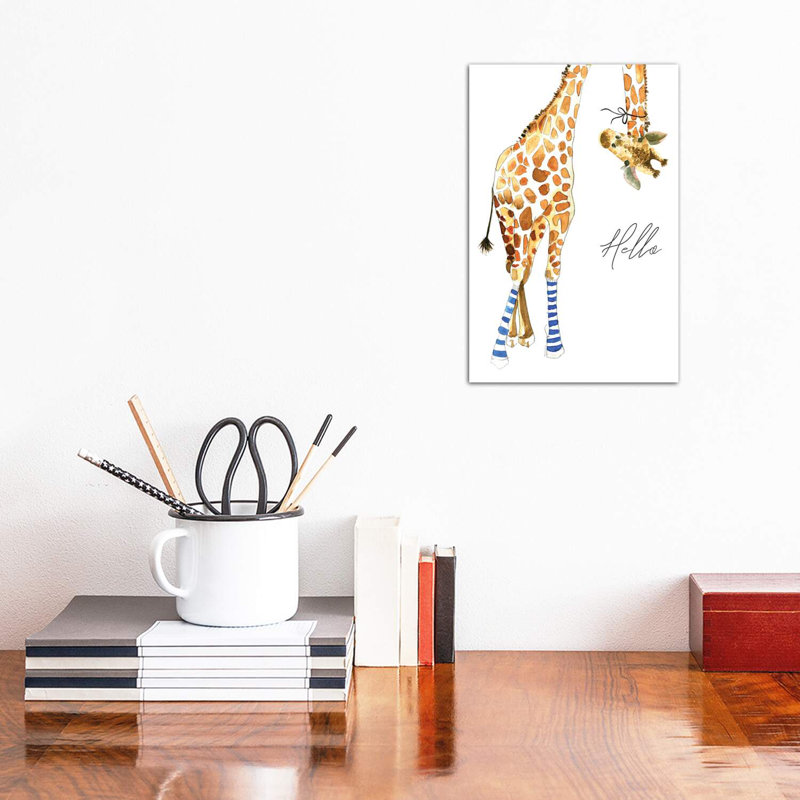 Giraffe With Socks by Mercedes Lopez Charro - Wrapped Canvas Painting, 20.32 cm H x 30.48 cm W
