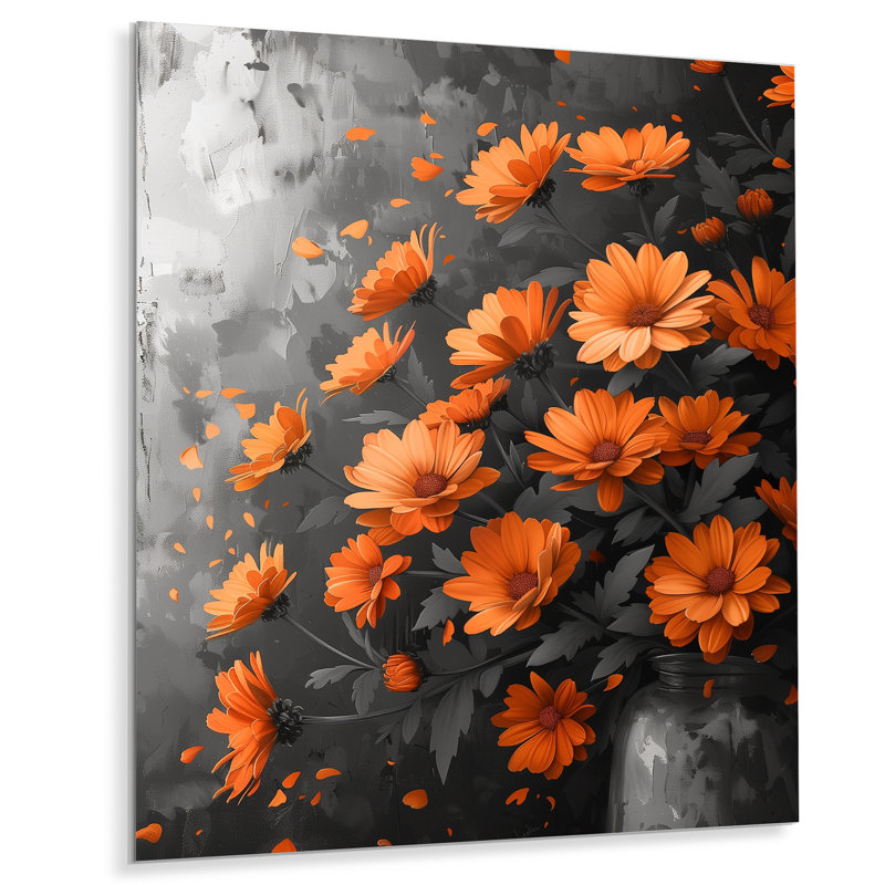  «Orange Black Autumn Blaze Mums - Mums Wall Art Living Room, Sans cadre, métal, H 12 po x l 20 po