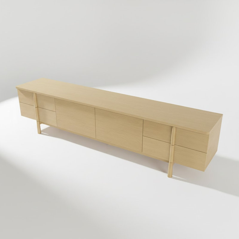 86.8 Inch Natural Wood Tv Stand With Drawers And Cabinet