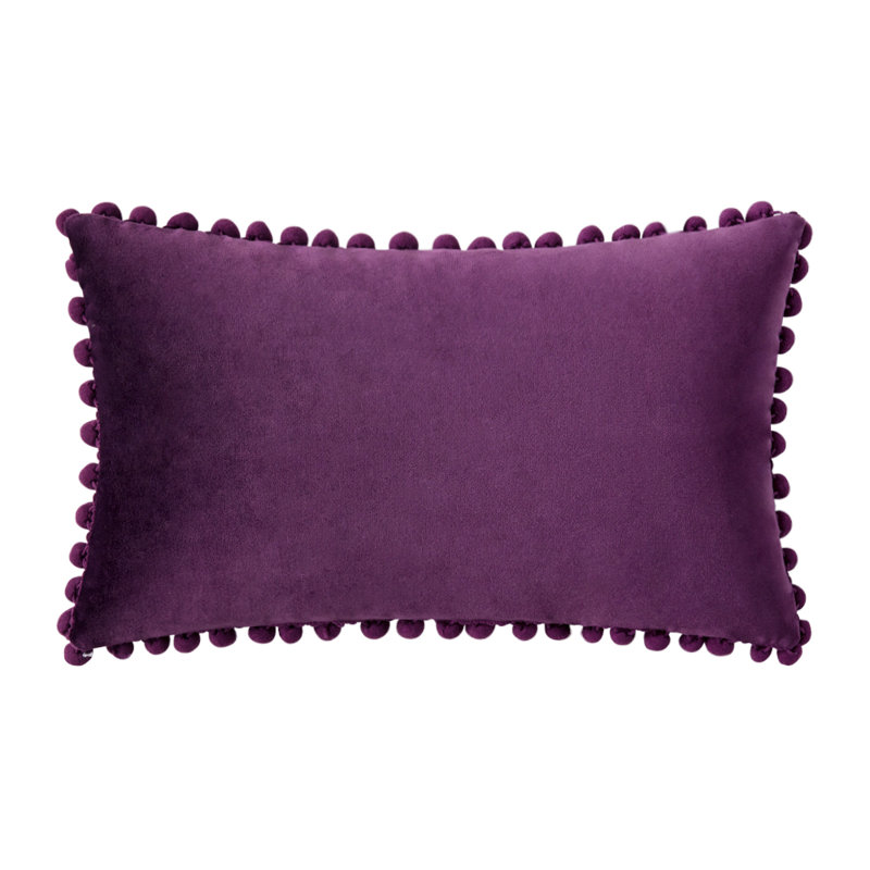 Rubie Pom-poms Velvet Reversible Throw Pillow, 14" x 20", Purple