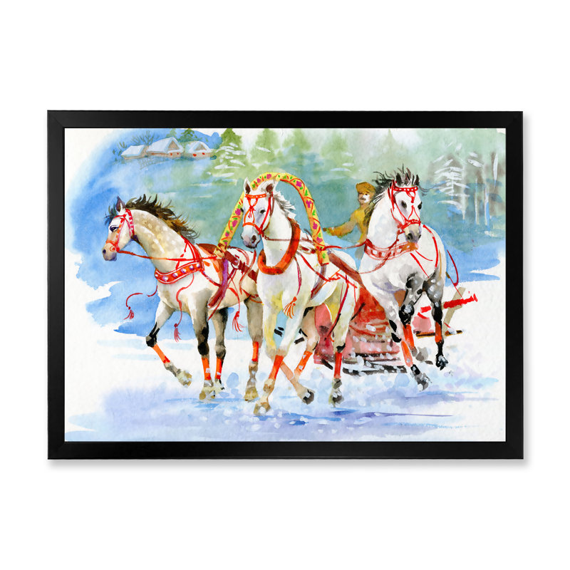Cheval en calèche - Reproduction de photo sur toile, Cadre noir, H 8 po x l 12 po x P 1 po