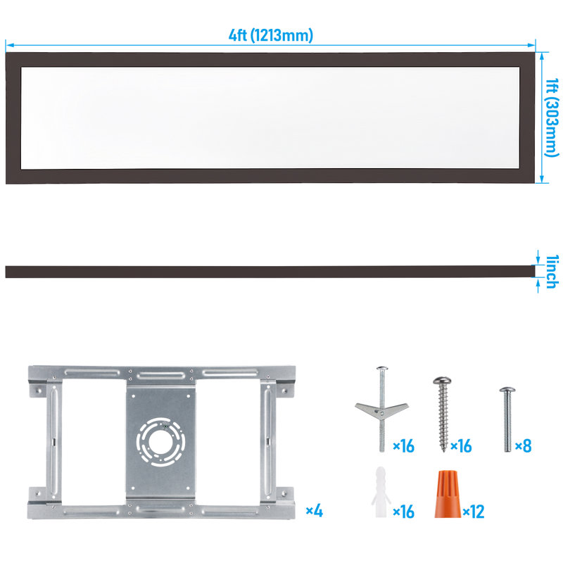 120-277V Commercial LED Flat Panel Flush Mount Light, 0-10V Dimmable, 1" H x 48" W x 12" D, Oil Rubbed Bronze