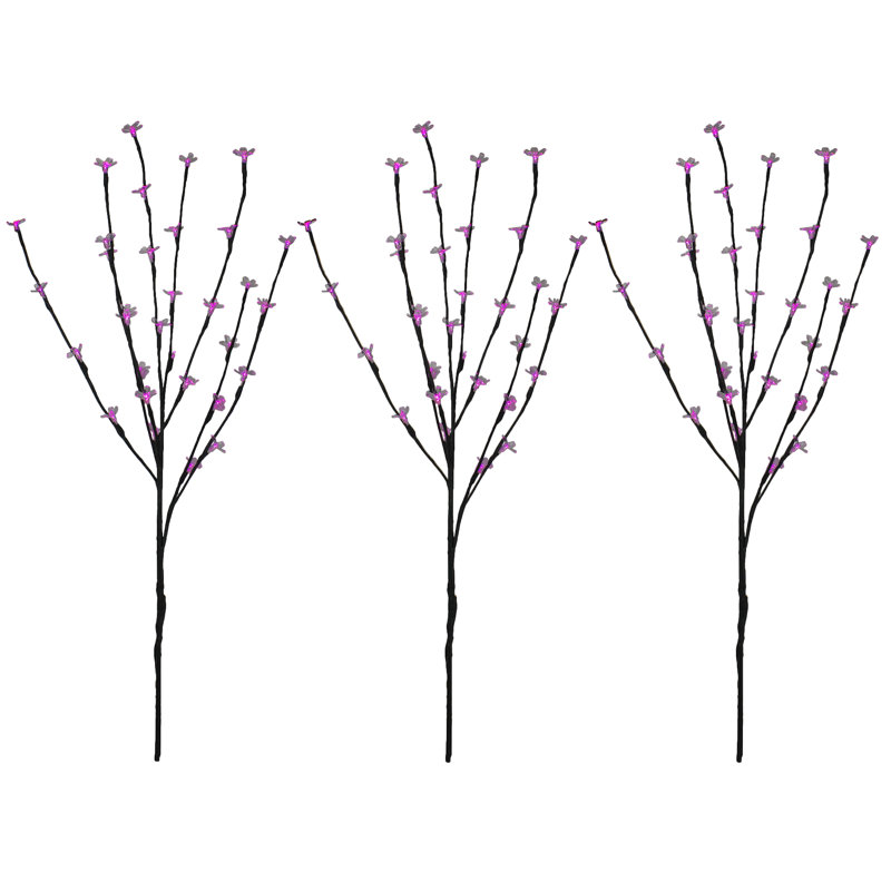 Branches d'arbres artificiels pré-éclairées 2,5 pi - lumières DEL, Rose, 96