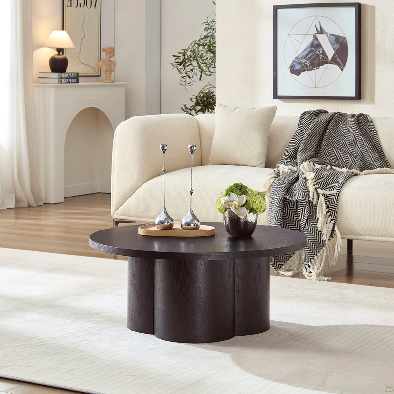 Table basse ronde d'appoint moderne pour le salon et la chambre à coucher, 13.77" H x 33.07" W x 33.07" D, Black