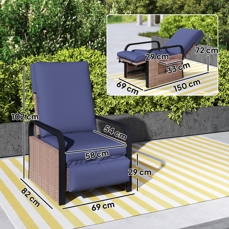 Wicker Outdoor Lounge Chair, Blue, Black/Brown