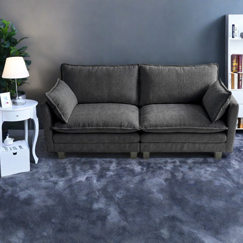 Canapé 2 places moderne en chenille noire avec ports USB, canapé compact pour la maison, Noir
