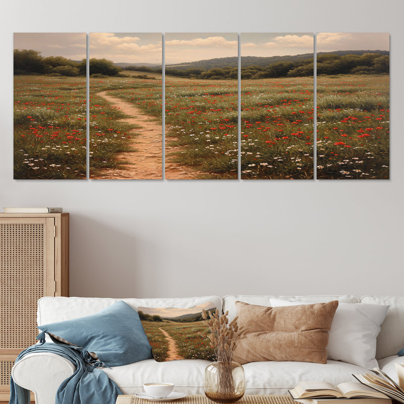 5 pièces d'art sur toile campagne champêtre, H 28 po x l 60 po