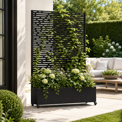 Metal Raised Garden Bed With Wheels & Trellis 73"x47"x16" Planter Box For Climbing Vegetables, Vines & Privacy Screen With Drainage