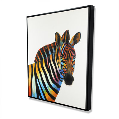 Colorful Profile View of a Zebra - Exotic Framed Canvas Art