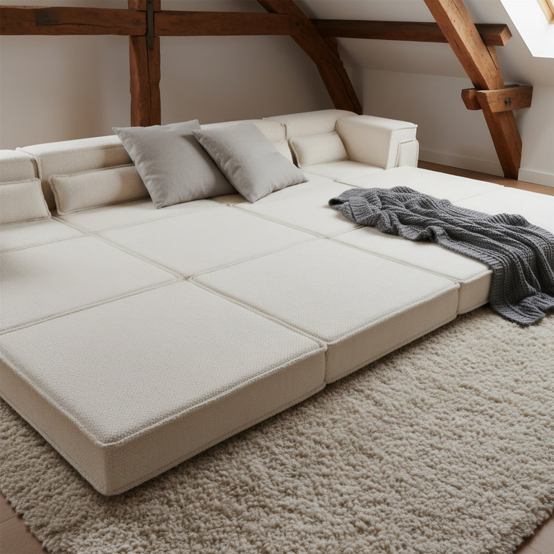 Canapé convertible modulaire avec coussins amovibles, Blanc