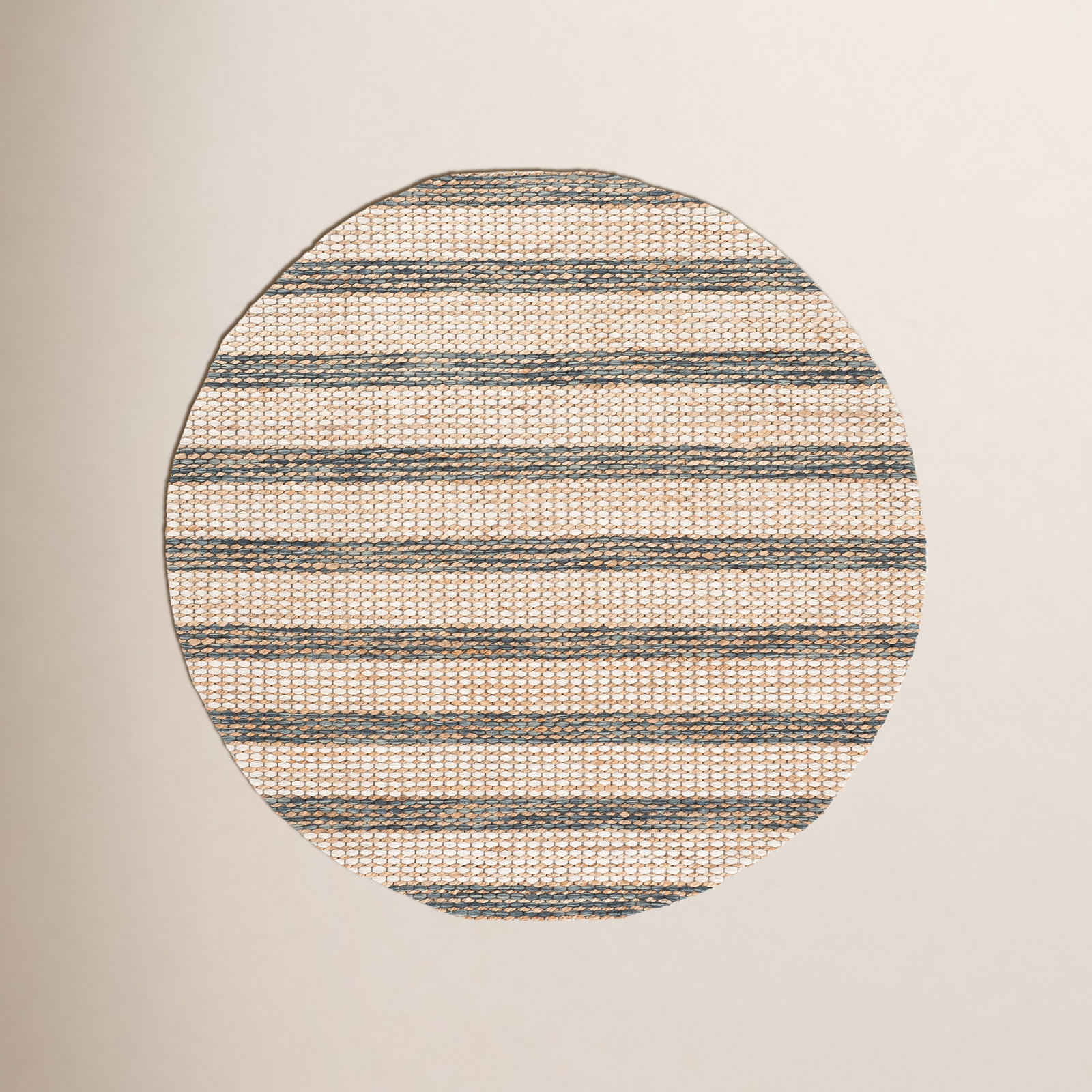 Hand-Tufted Striped Jute Wool Rug, 6'-0" x 6'-0" Round