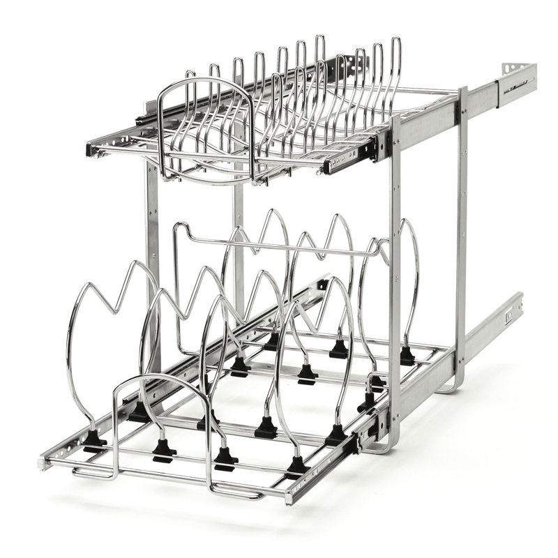 Chrome 2-Tier Pullout Cabinet Organizer for Pots and Pans