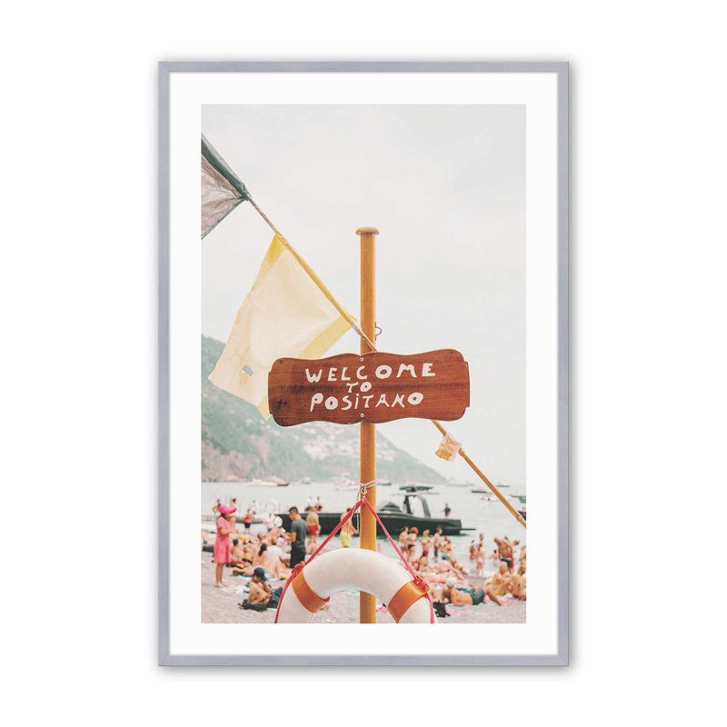 Reproduction de bienvenue Positano, H 17,25 po x l 13,25 po x P 1,25 po, Cadre simple en chrome poli poli