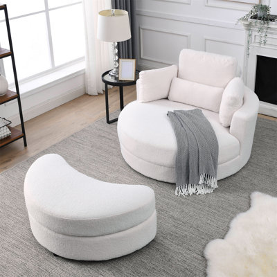 Welike Swivel Accent Barrel Modern Sofa Lounge Club Big Round Chair With Storage Ottoman Linen Fabric For Living Room Hotel With Pillows -  Orren Ellis, C96106B946934E2C867F68A65ECFC5BE