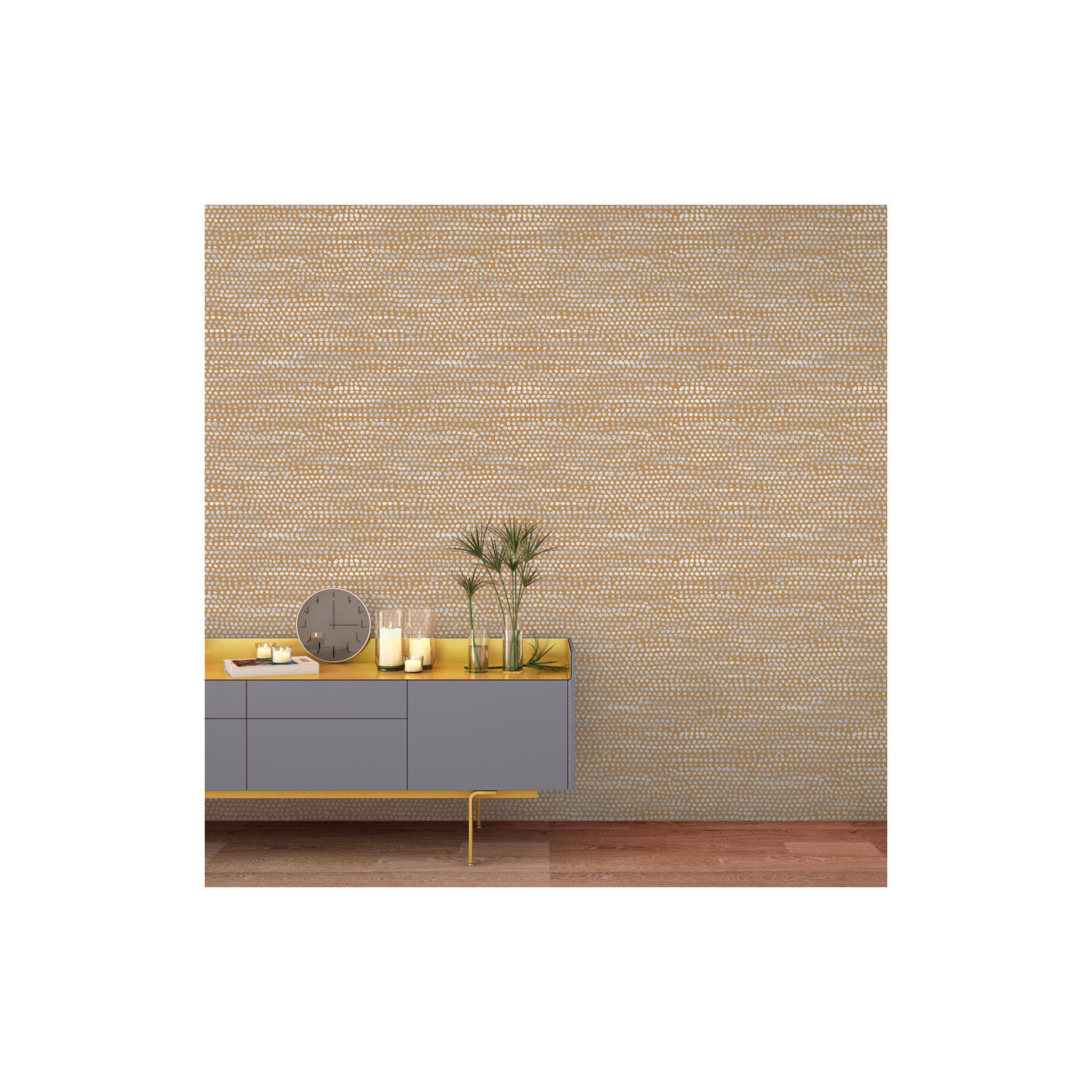 Moire Dots Peel and Stick Wallpaper, Toasted Turmeric