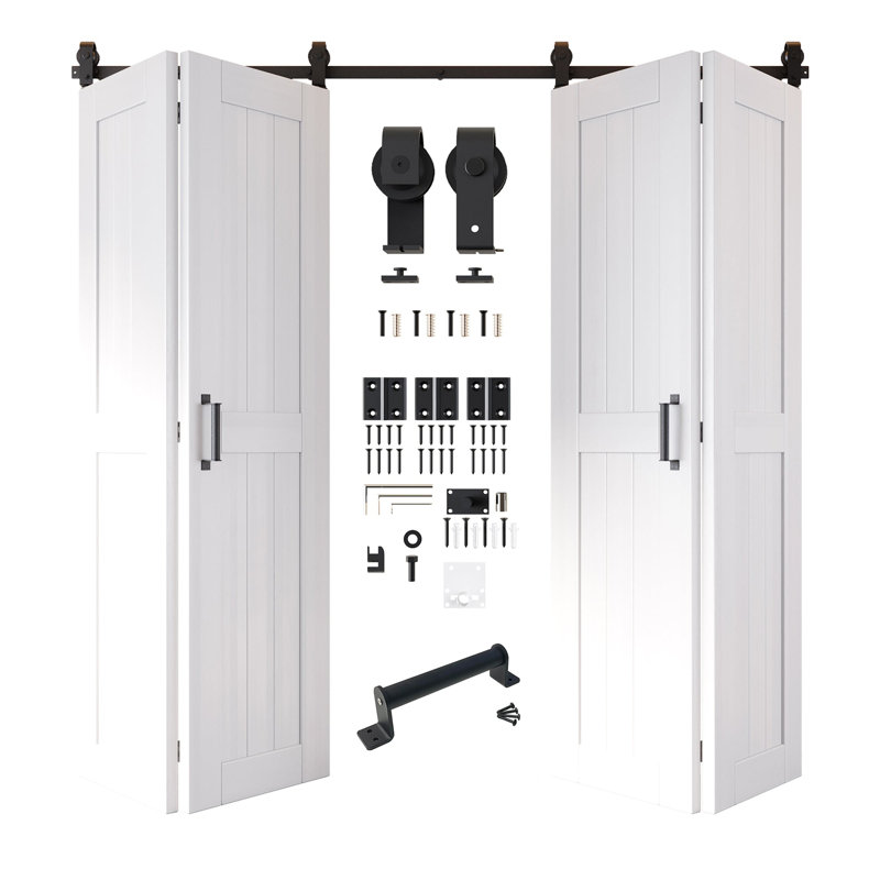 Porte de grange blanche non assemblée et finie de 80 po de hauteur, quatre portes de 22 po x 80 po avec quincaillerie de fixation supérieure pliable Homacer