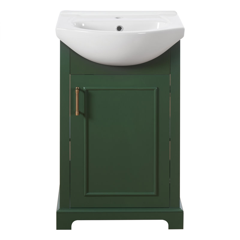 Ensemble de vanité simple sur pied avec fini vert de style français et lavabo en céramique