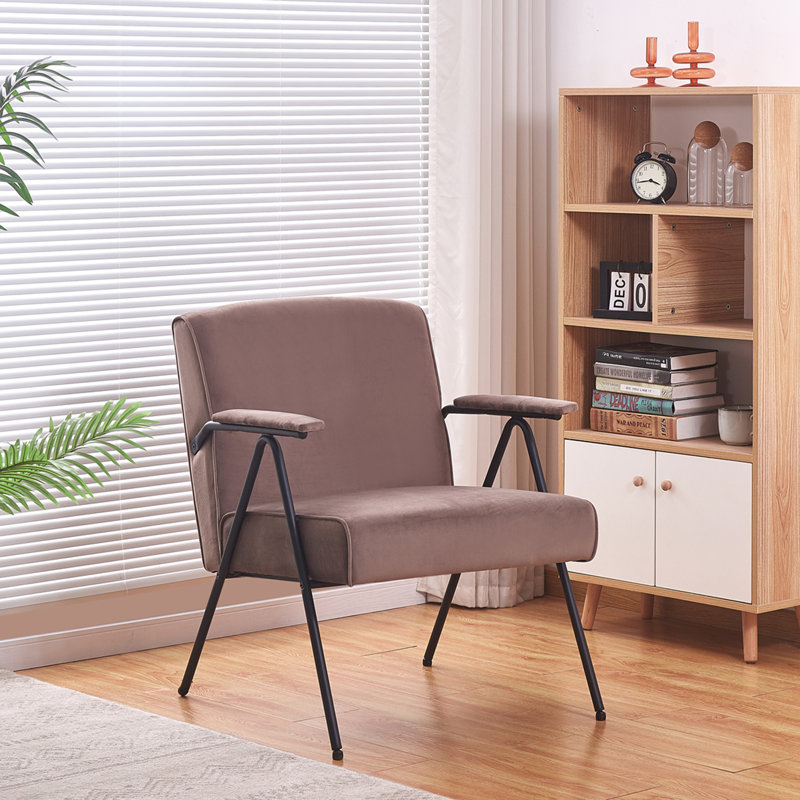 Fauteuil de chambre en métal, Tissu brun