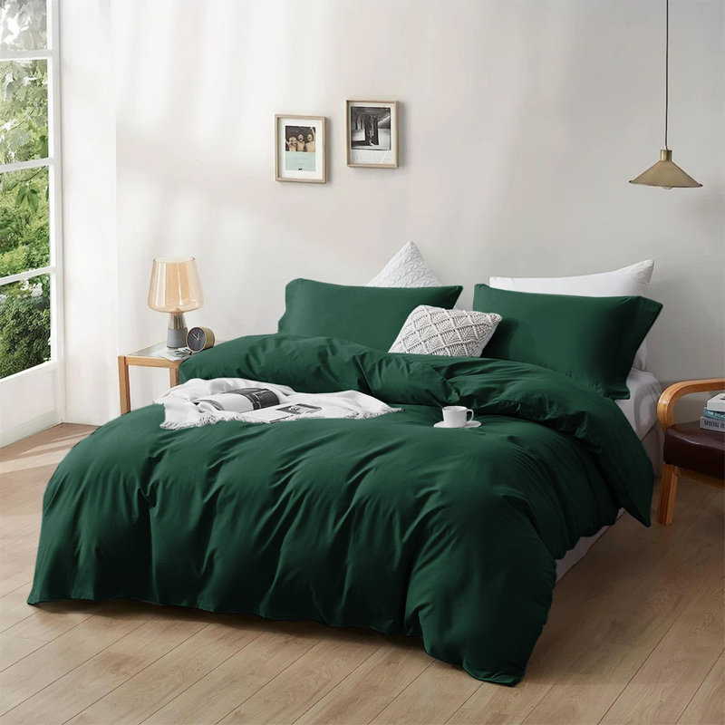  Ultra Soft Microfibre 200 TC Reversible Duvet Cover Set with Pillow Cases, King Duvet Cover + 2 King Shams, Emerald