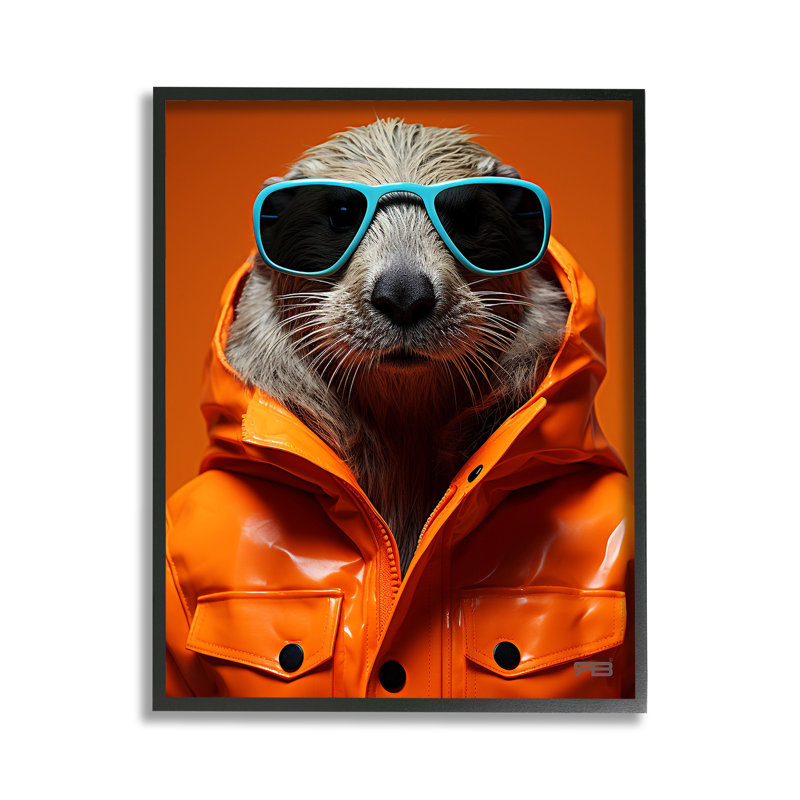 Art à giclée encadrée avec loutre à la mode par RB, Giclée encadrée noir minuit, H 14 po x l 11 po
