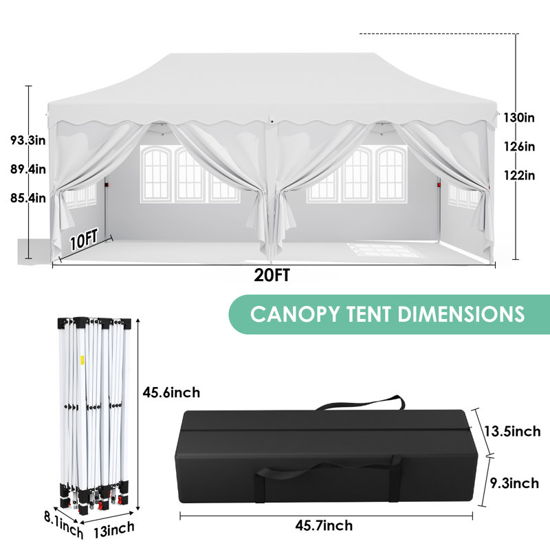  Tente de fête en acier, Blanc, 20 pi x P 10 pi