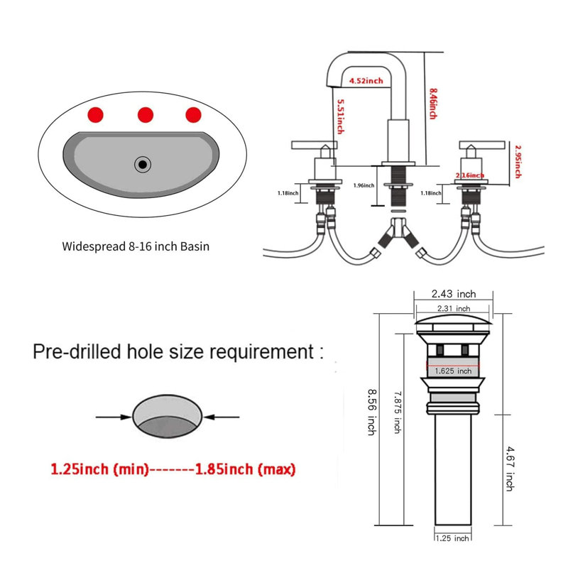 Widespread 2-handle Bathroom Faucet with Drain Assembly, Brushed Gold