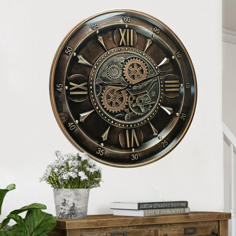 THE GEARS CLOCK Wall Clock with Real Moving Gears IR-LI_ 24 in Round BRONZE-DARK