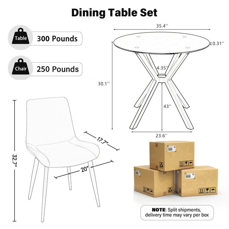 Ensemble de salle à manger Modern, 3 Pieces: Table, 2 Chairs, Grey, Gold