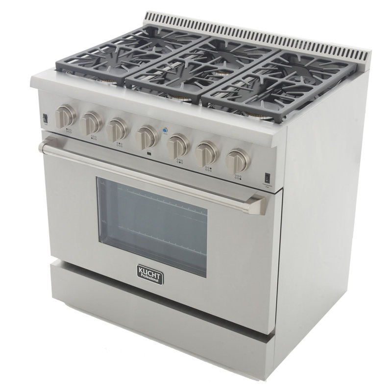 Cuisinière à gaz autoportante professionnelle 36 po 5,2 pi cu, Argent classique, Gaz naturel