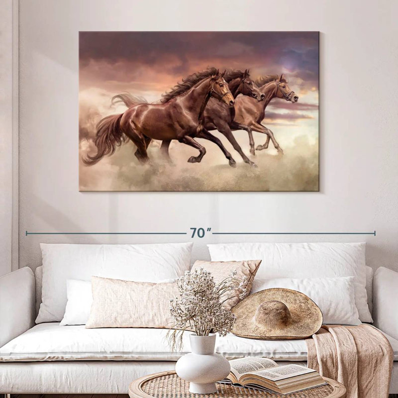 Trois chevaux de course Brampt, H 32 po x l 48 po