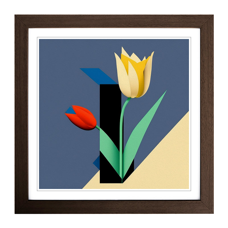 Tulip Flower Suprematism - Framed Print, Walnut