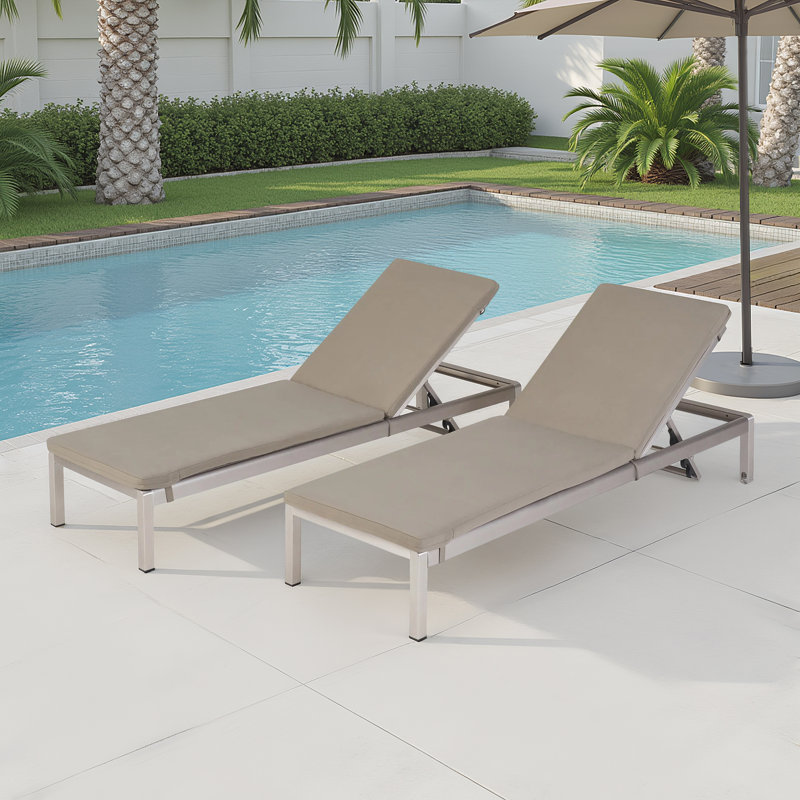 Ensemble de chaises longues inclinables de 77,5 po avec coussins Ayten, Kaki