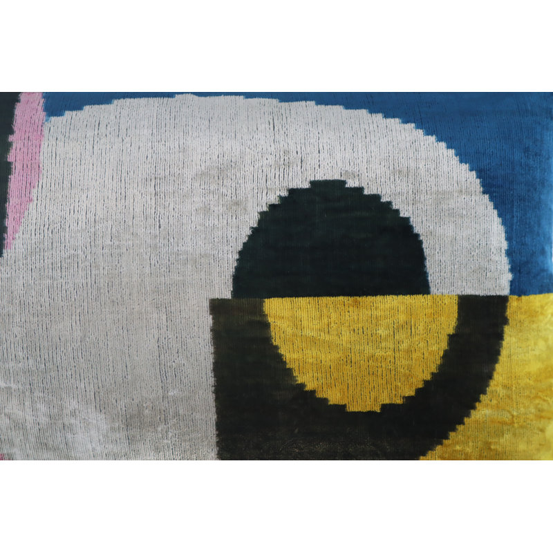 Velvet Lumbar Pillow Cover & Insert, Blue/Gray/Yellow Geometric 1