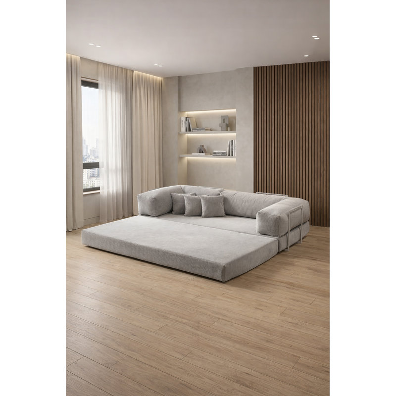 Canapé modulaire en L gris avec assise basse, Gris