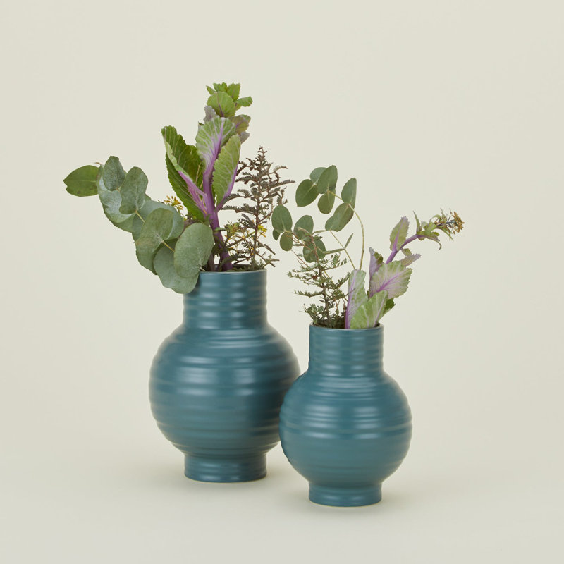 Essential Stoneware Table Vase, 6" H x 4.5" W x 4.5" D, Blue