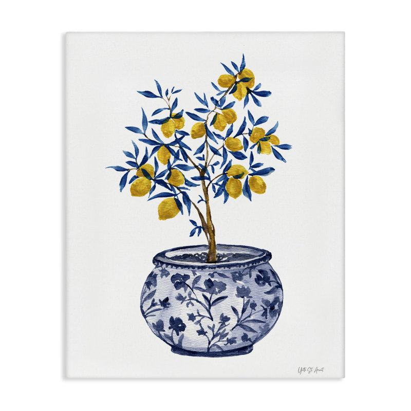 «Lemon Tree in Chinoiserie», art mural sur toile par Yvette St. Amant, H 30 po x l 24 po