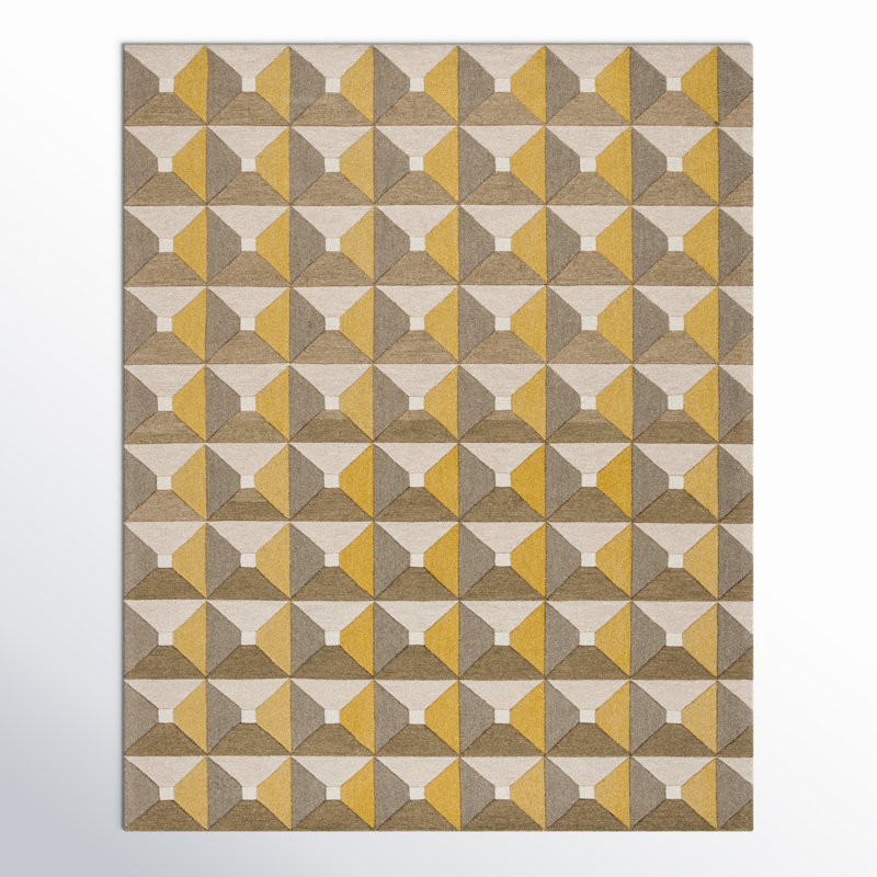 Gilderoy Geometric Hand Tufted Wool/Cotton Area Rug in Gold/Gray, Rectangle 3' x 5'