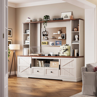 Farmhouse Entertainment Center For 55 Inch Tv, With 2 Led Lights, Power Outlets & Storage Shelf by Ophelia & Co.