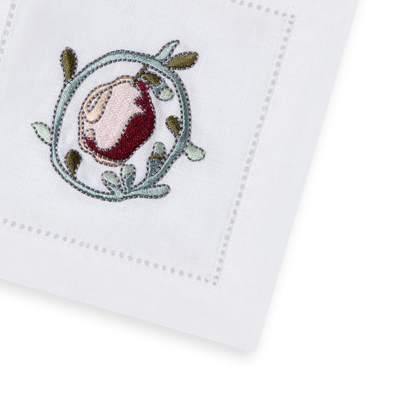 Fruit Motif Embroidered Linen Cocktail Napkins