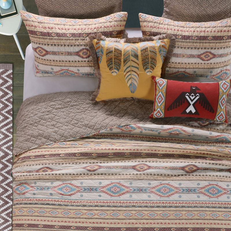 King Reversible Southwestern Microfiber Quilt Set in Brown