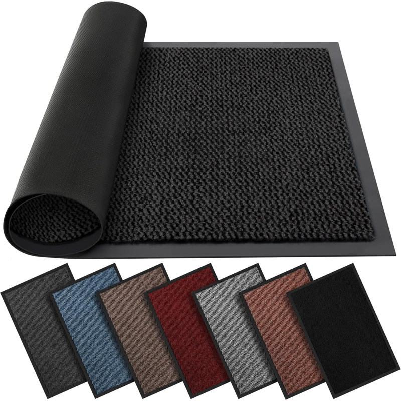 Washable Door Mats Indoor & Outdoor - Non-Slippery Heavy Duty - Stylish & Large Rubber - Perfect Dust Grabbing Doormats (Anthracite, 40Cm X 60Cm)