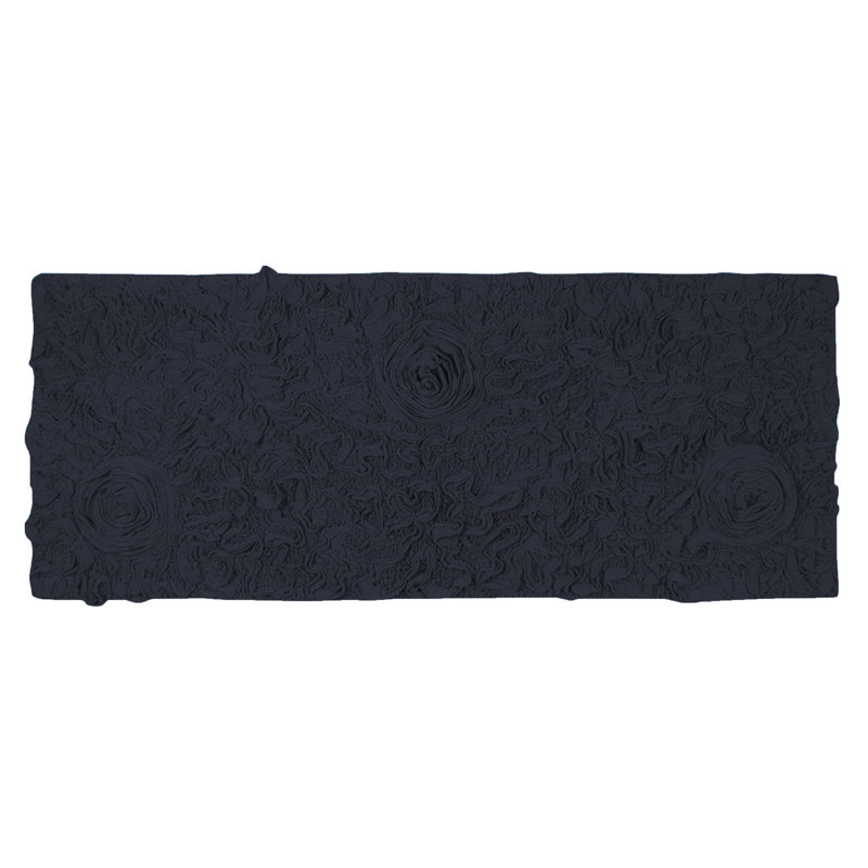 Schoenberger Floral Design Cotton Bath Rug, 54" L x 21" W, Navy