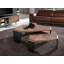Asymmetrical walnut and black coffee table