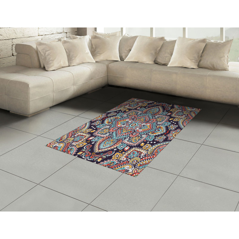 Ethnic High Density Long Fiber Poly Threads Decorative Area Rug Carpet, Rectangle 4' x 5'8"