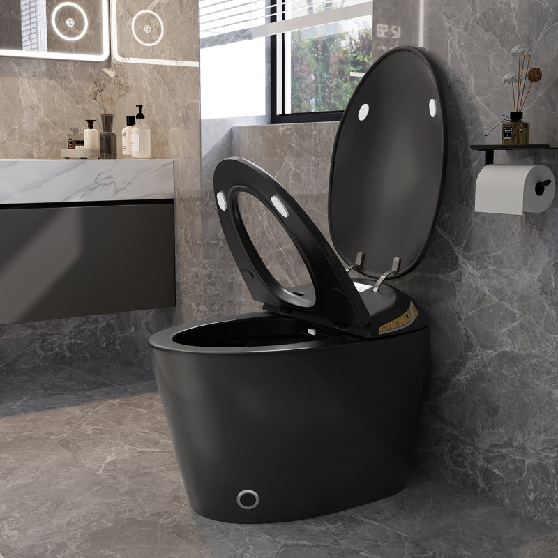 Unique Smart Toile,  One Piece Toilet with Bidet Built In,Auto Open/Close Seat, Foot Sensor, LED Display,Night Light, Warm Water & Dryer,black