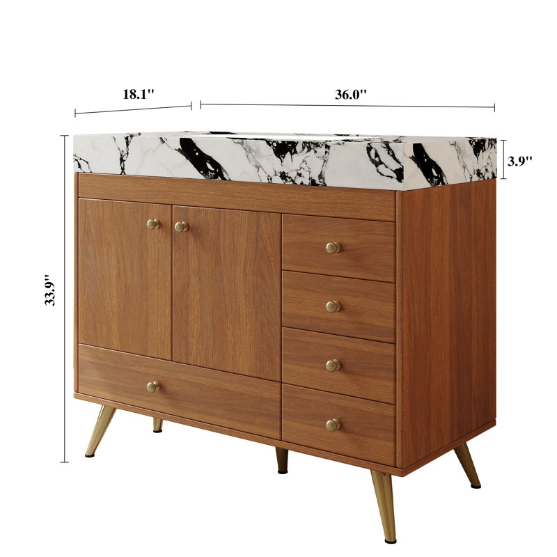 Freestanding Standard With Top, Walnut / Gold