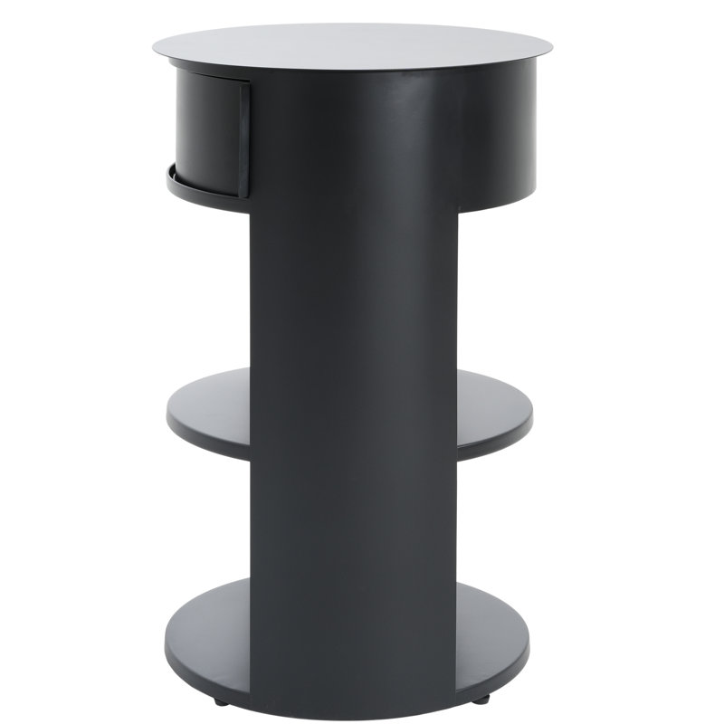 Table d'appoint ronde d'intérieur à 3 niveaux, noir mat, matériau en fer, porte coulissante pour objets de valeur, trois tablettes, ronde facile à réarranger, à construire, porte, rangement spacieux, décoration moderne
