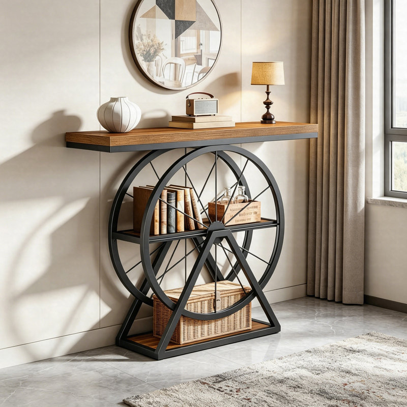 Console industrielle 39,4 "avec roulettes, canapé d'entrée à 3 niveaux avec tablettes de rangement