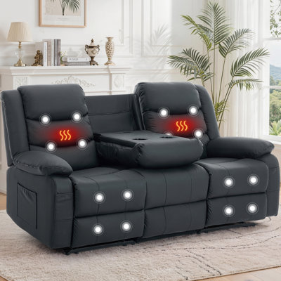 Canapé inclinable, canapé inclinable avec chauffage et massage, canapé modulable 3 places pour salon et cinéma maison, canapé inclinable manuel avec porte-gobelets dissimulés et ports USB